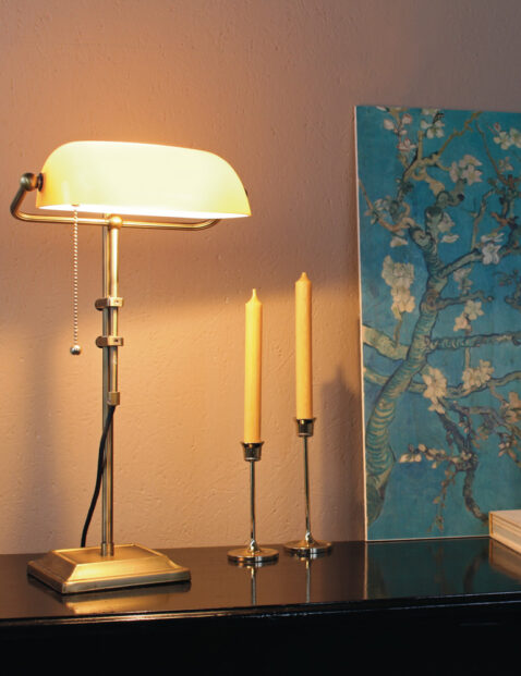Lampe Banquier, Abat-jour Blanc hauteur réglable, vintage, lampe