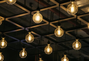 Lightbulbs hanging on the ceiling