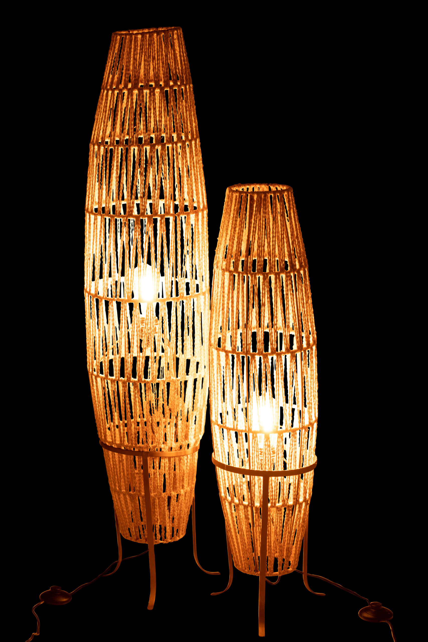 Lampadaire sur pied bambou et abat-jour en corde de jute
