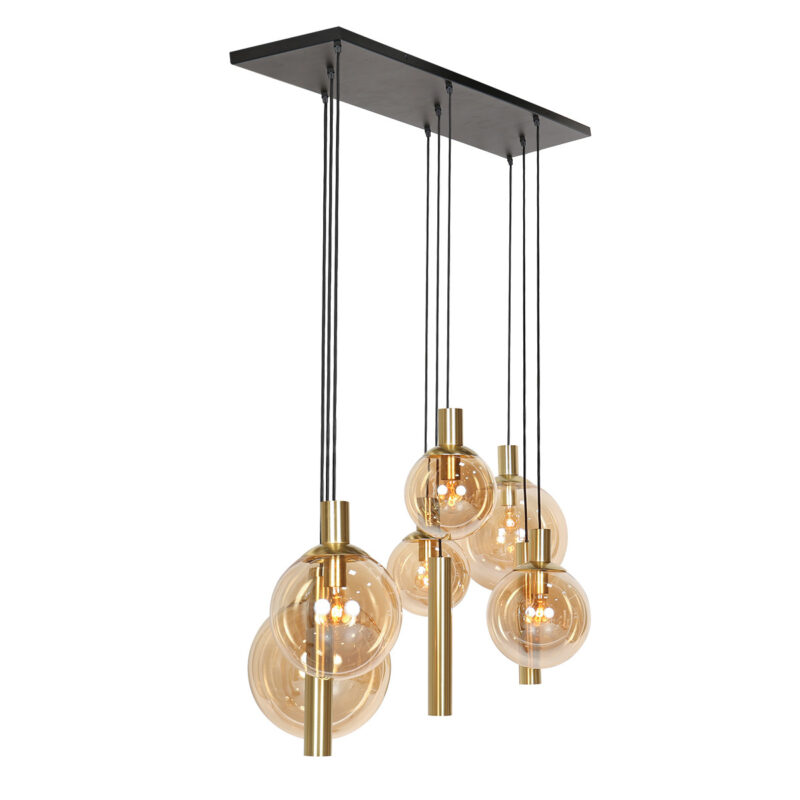 luminaire-dore-a-suspensions-spheriques-en-verre-opaque-steinhauer-bollique-laiton-et-noir-3799me-2