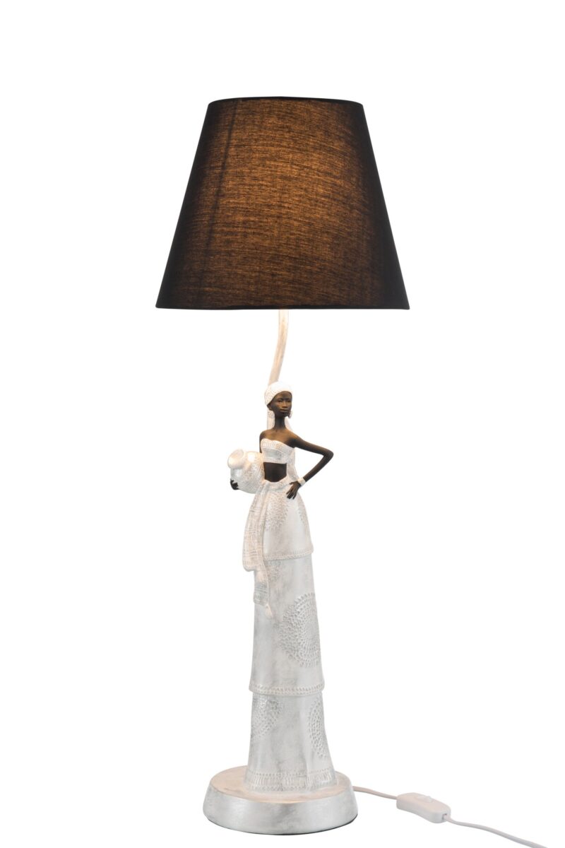 moderne-zilver-met-zwarte-tafellamp-jolipa-african-woman-boho-86435-2