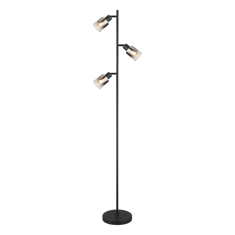 lampadaire-noir-3-abat-jours-métal/verre-fumé-globo-hubertus-54308s