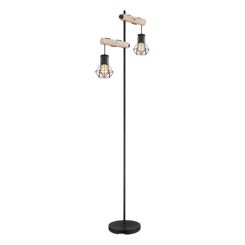 lampadaire-noir-métal/bois-à-2-abat-jours-diamant-globo-priska-54017-2s