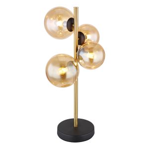 lampe-de-table-verticale-noir/messing-4-boules-en-verre-d'ambre-globo-riha-56135-4t