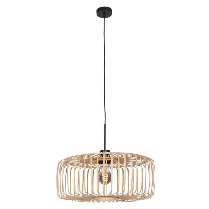 Suspension noire avec abat-jour rond naturel Steinhauer Sparkled Light – Image 2