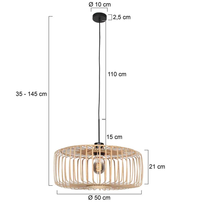 Suspension noire avec abat-jour rond naturel Steinhauer Sparkled Light – Image 7